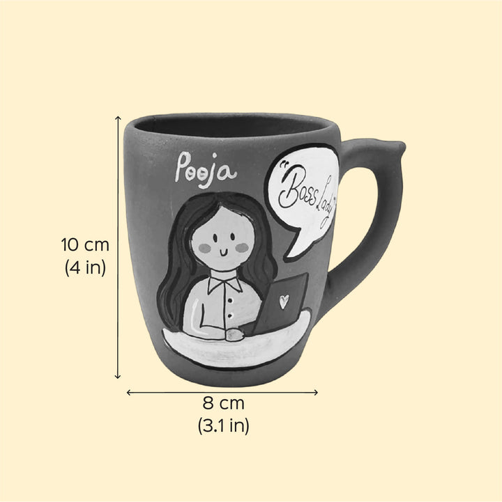 Handpainted Personalised 3D Terracotta Mug with Tea/Coffee Lover Avatar Illustrations and Quote
