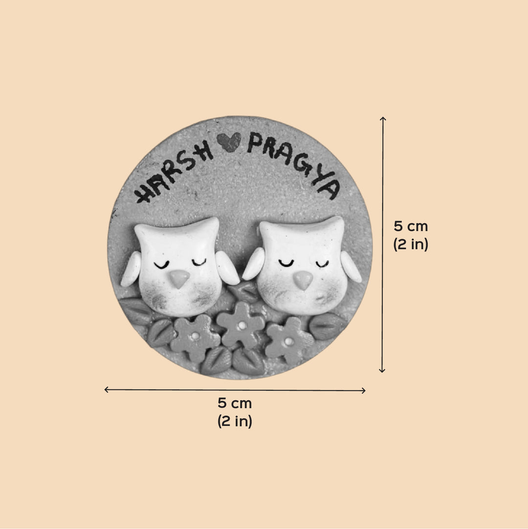 Owls Couple Handmade Personalized Polymer Clay Round Fridge Magents