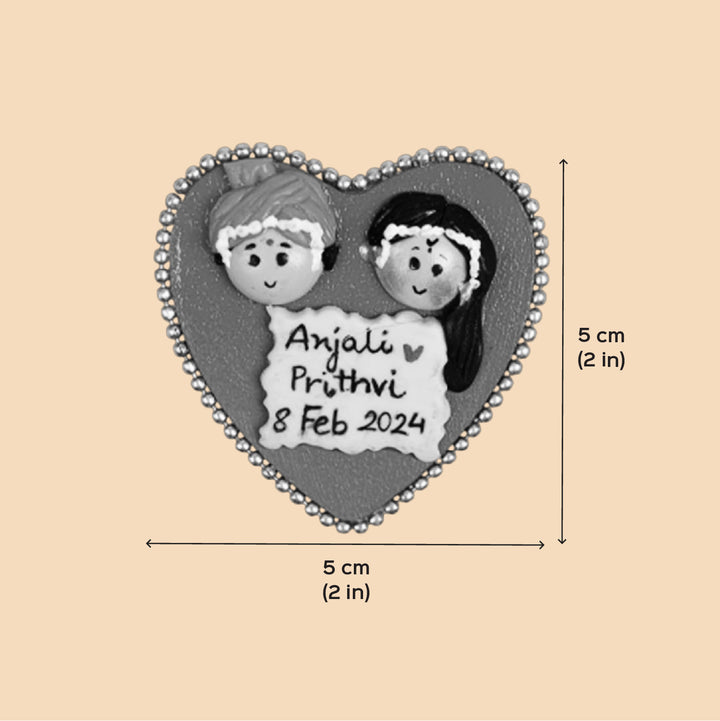 Marathi Couple Handmade Personalized Polymer Clay Heart Fridge Magents