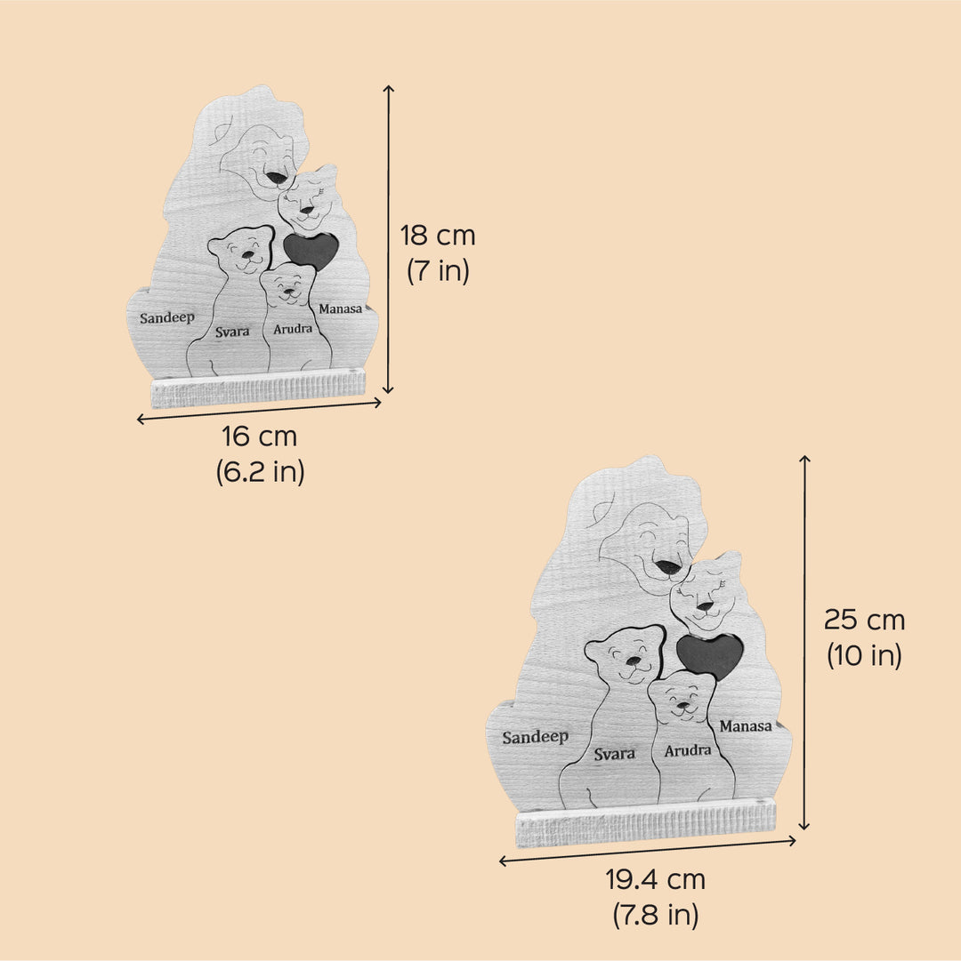 Personalized Lion Family Of 4 Wooden Figurine