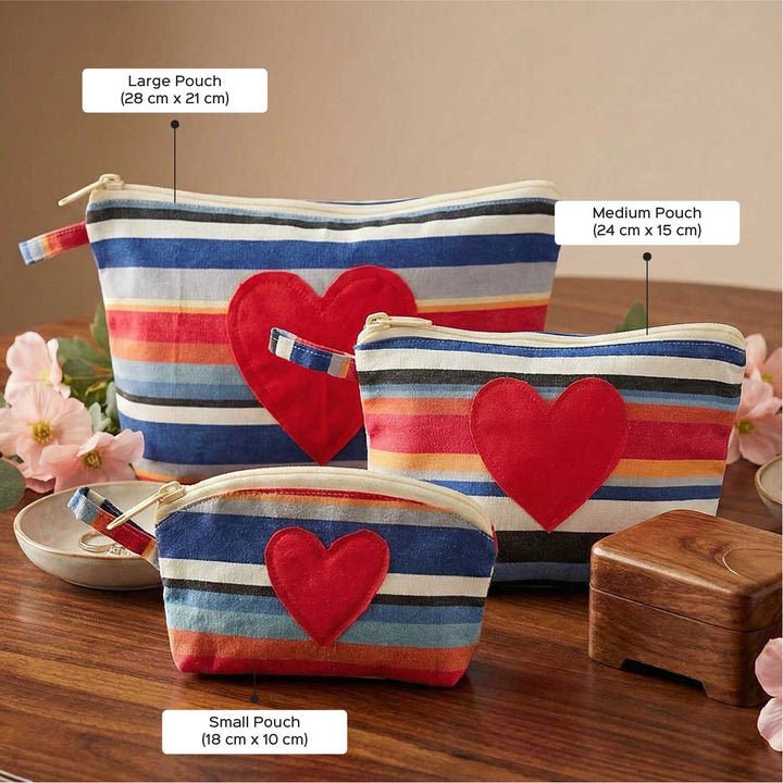 Summer Heart Striped Cotton Pouch