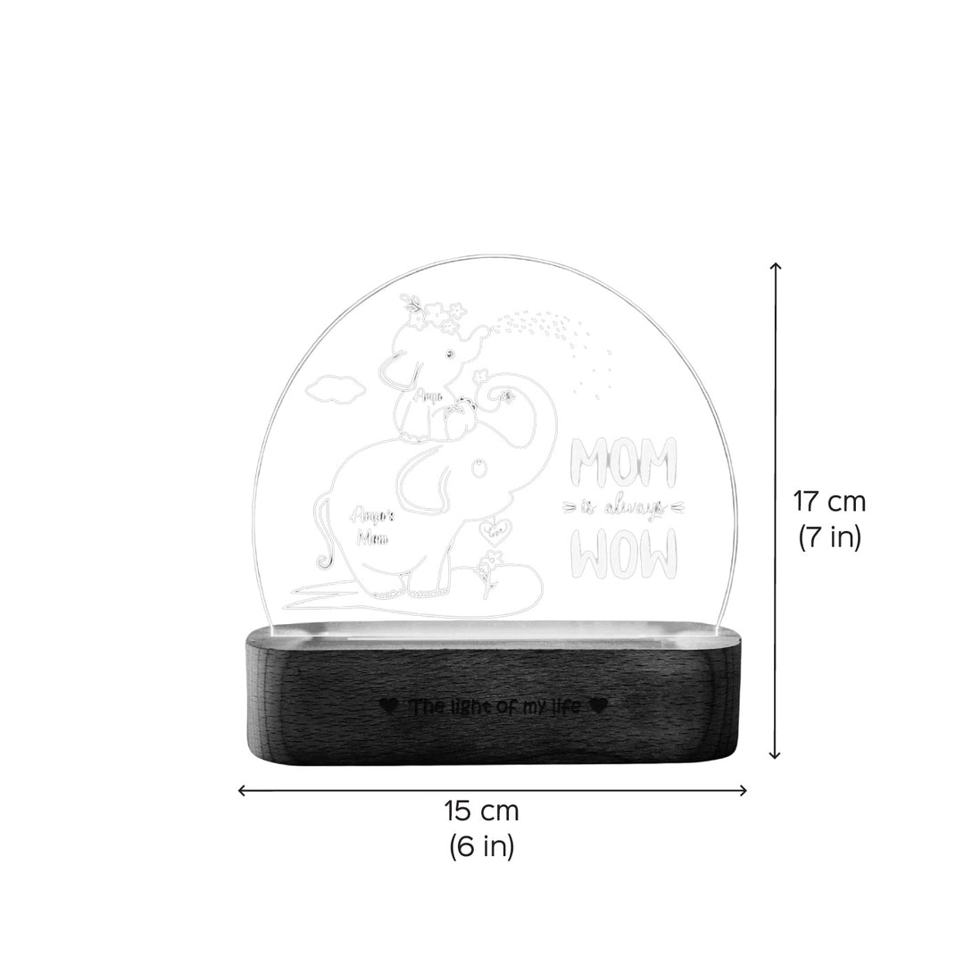 Personalized Elephant Theme "Mom Is Always Wow" Engraved Acrylic Lamp For Mothers