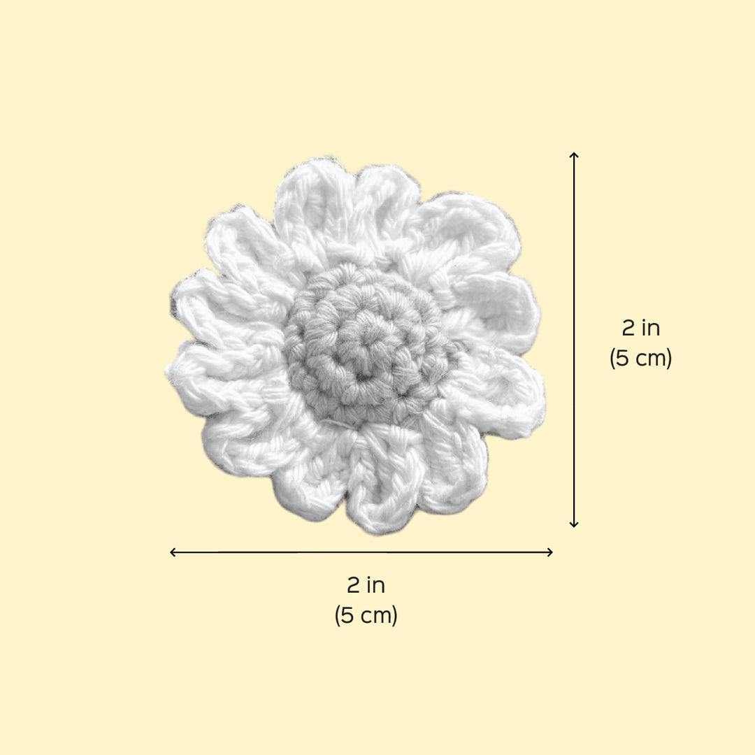 Handmade Crochet White Daisy Flower Design Cotton Hair Tie