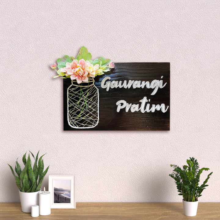 Personalised Couple Name Plate With Fairy Light String Art - Mounted on Wall with Name Personalization