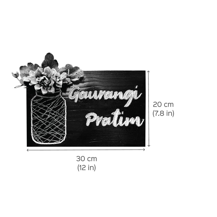 Personalised Couple Name Plate With Fairy Light String Art - Dimension Chart with Floral Detail