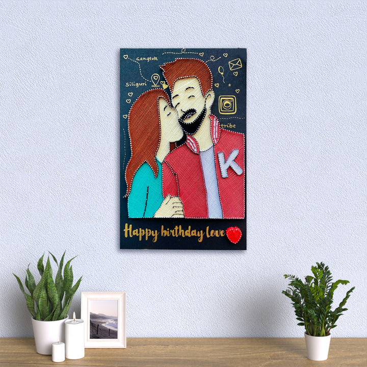 Personalised Birthday String Art Gift Name Plates For Couples 1 - Mounted on Wall Above Shelf