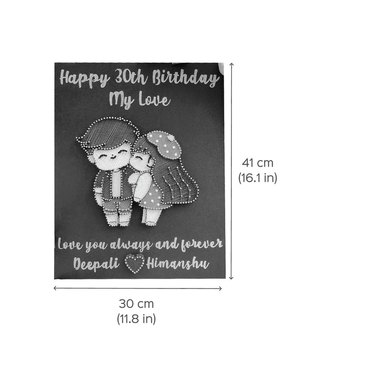 Personalised Birthday String Art Gift Name Plates For Couples 3 - Front View with Dimensions