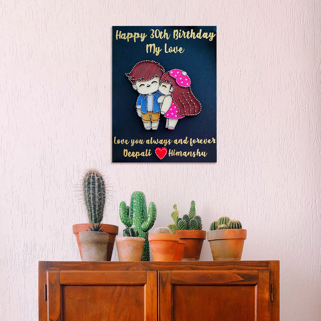 Personalised Birthday String Art Gift Name Plates For Couples 3 - Mounted on Wall Above Furniture