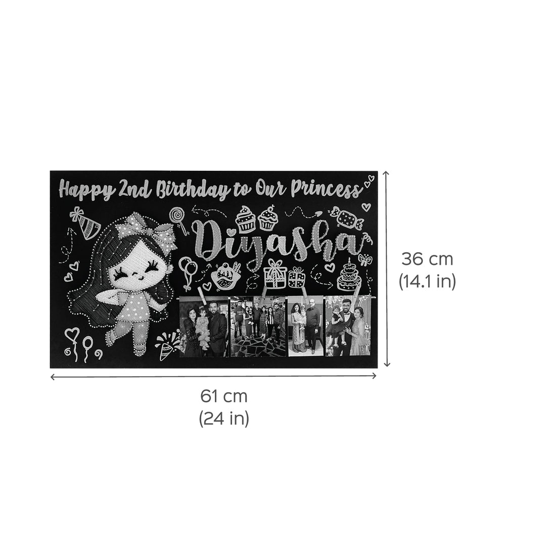 Personalised Kids Birthday Theme String Art Name Plate - Dimension Chart with Photos