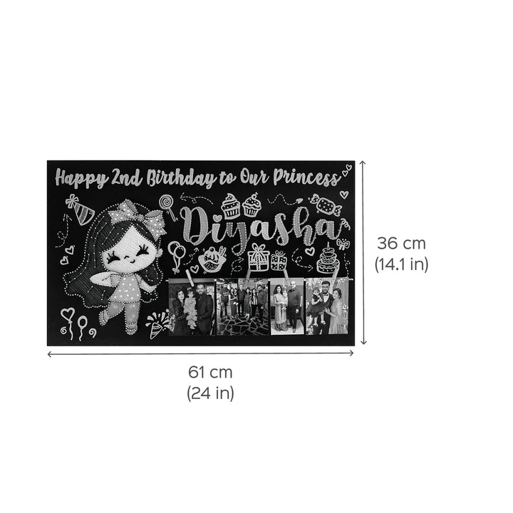 Personalised Kids Birthday Theme String Art Name Plate - Dimension Chart with Photos