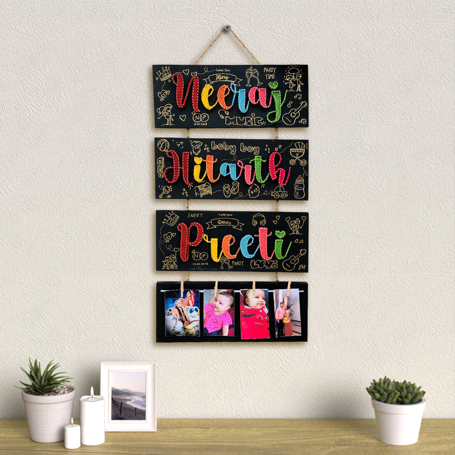 Personalised Family Name Plate String Art Wall Hanging - Hanging Wall Display with Photos