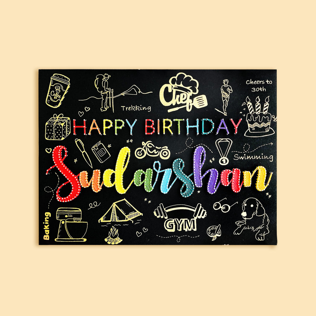 Personalised Happy Birthday String Art Name Plate - Front View with Name Personalization