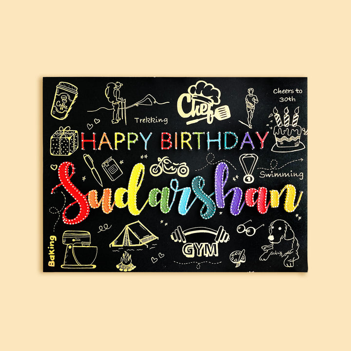 Personalised Happy Birthday String Art Name Plate - Front View with Name Personalization
