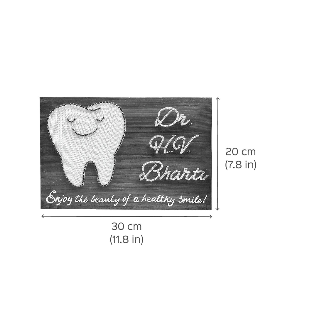 Personalised Dentist Name Plate With Tooth String Art - Dimension Chart with Text