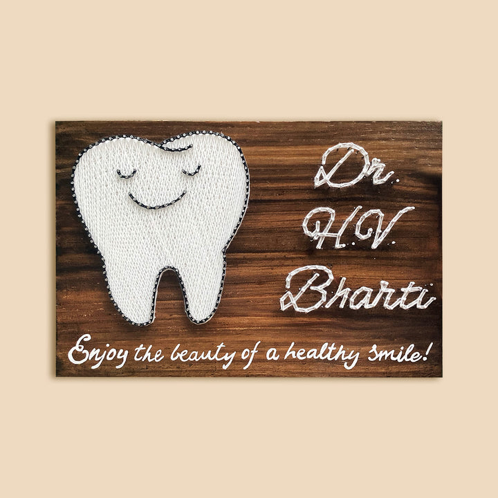 Personalised Dentist Name Plate With Tooth String Art - Front View with Name Personalization