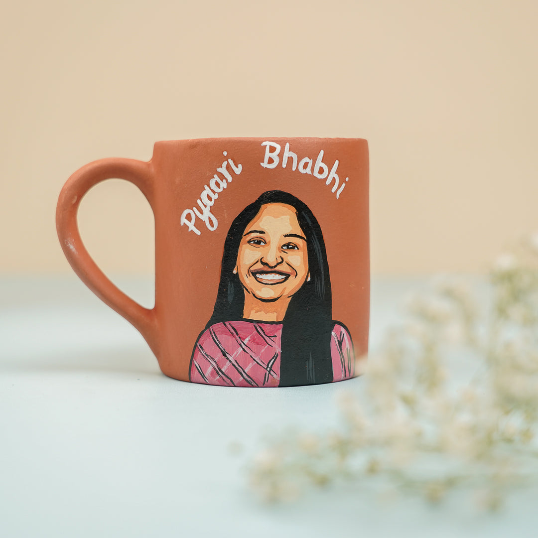 Photo Personalized Handmade Bhai And Bhabhi Theme Rakhi Hamper Includes 2 Mug 2 Rakhi - Angled Front View of Mug
