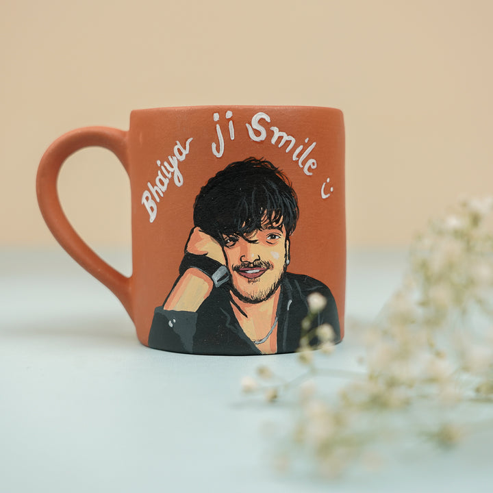 Photo Personalized Handmade Bhaiya Ji Theme Rakhi Hamper Includes 1 Mug 1 Rakhi - Front View with Floral Detail