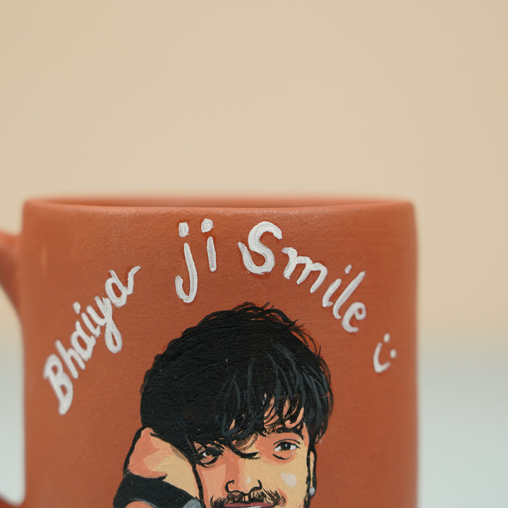 Photo Personalized Handmade Bhaiya Ji Theme Rakhi Hamper Includes 1 Mug 1 Rakhi - Close-up of Mug Handpainted Design