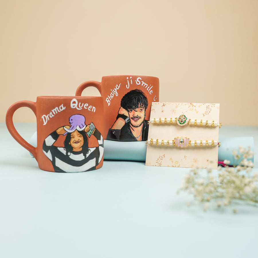 Photo Personalized Handmade Brother And Sister Theme Rakhi Hamper Includes 2 Mug 2 Rakhi - Product Group Display