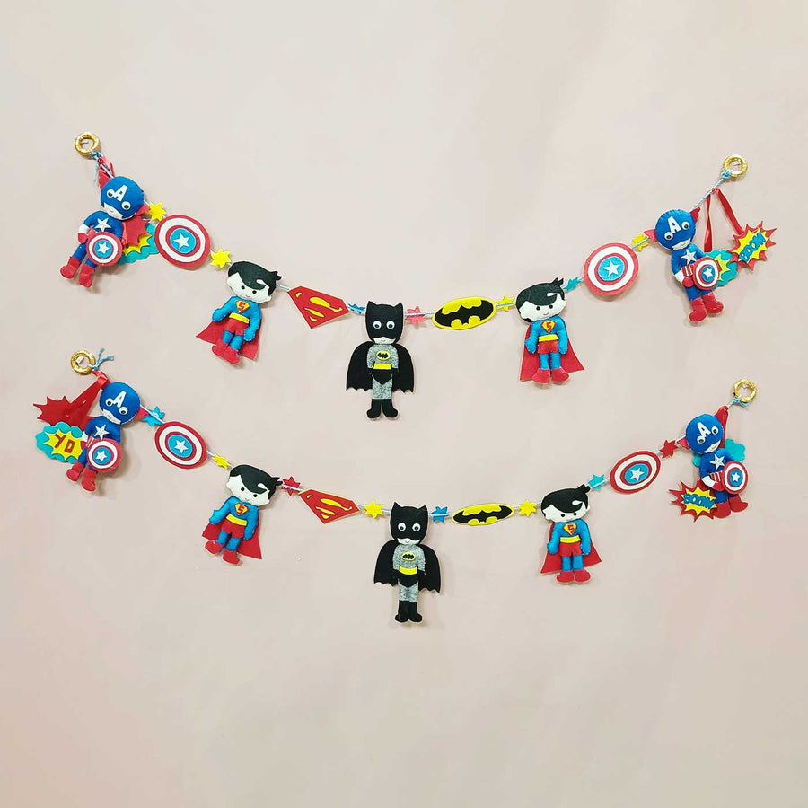 Personalized Avengers Theme Felt Bunting - Two Strings Hung on Wall