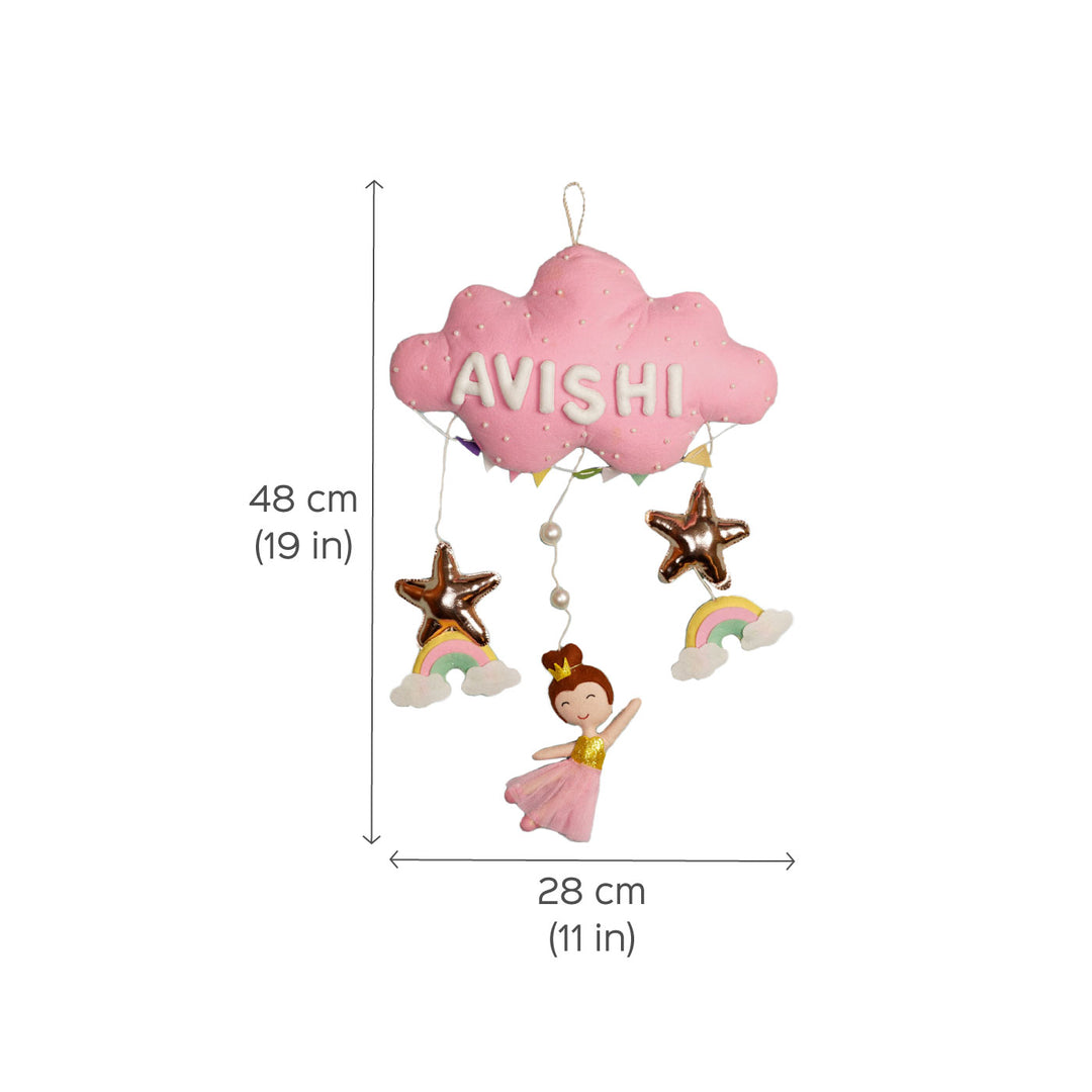 Handcrafted Personalized Cloud Theme Name Plate For Kids 3 - Front View with Dimensions