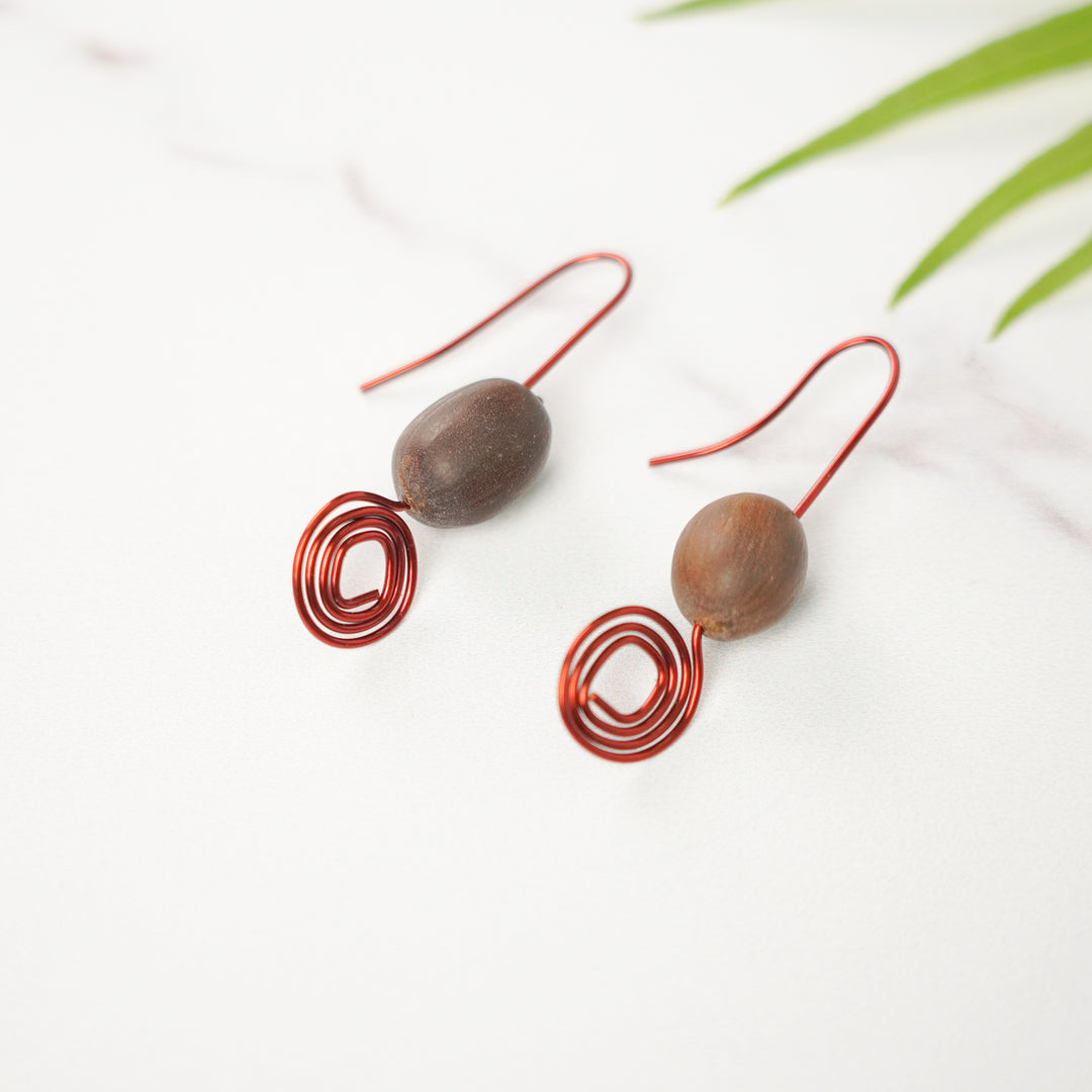 Handmade Brown Spiral Design Lotus Seed Earrings