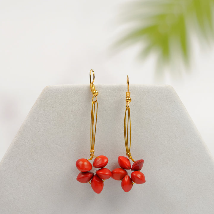 Handmade Red Flower Design Gunj Seed Earrings