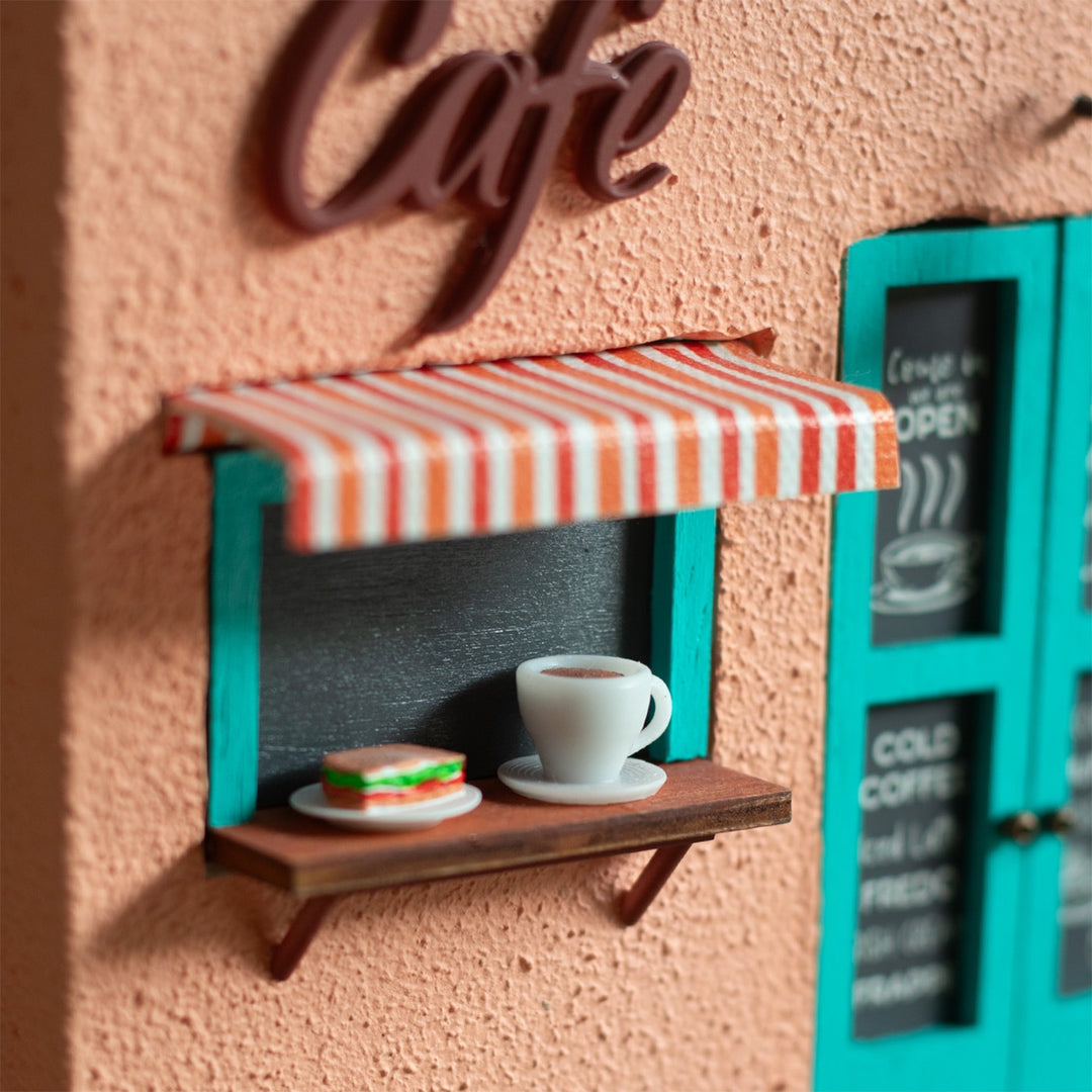 Handmade Café Themed Peach & Turquoise Concrete Planter With Drainage Hole For Home Decor