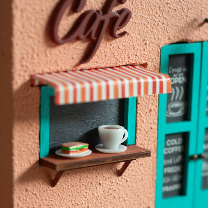 Handmade Café Themed Peach & Turquoise Concrete Planter With Drainage Hole For Home Decor