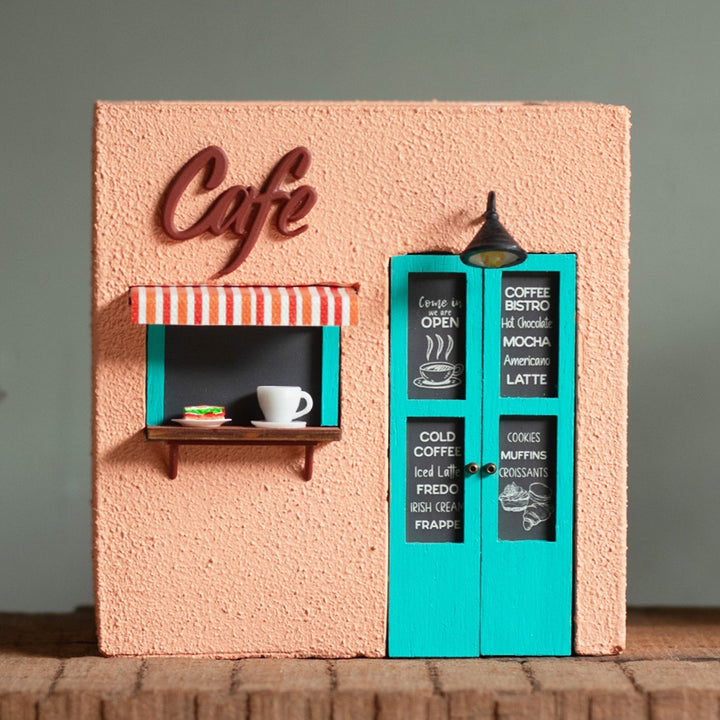Handmade Café Themed Peach & Turquoise Concrete Planter With Drainage Hole For Home Decor