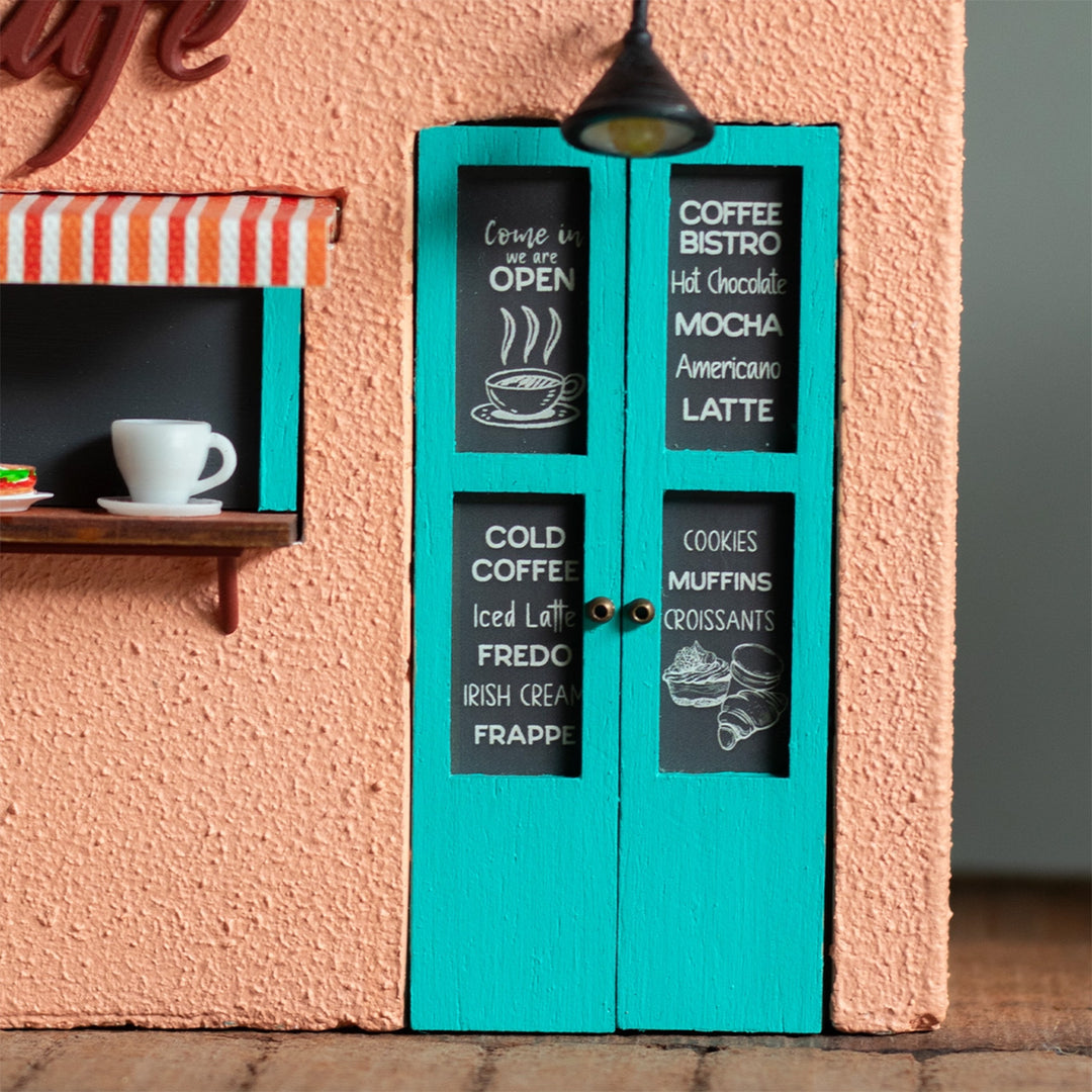 Handmade Café Themed Peach & Turquoise Concrete Planter With Drainage Hole For Home Decor
