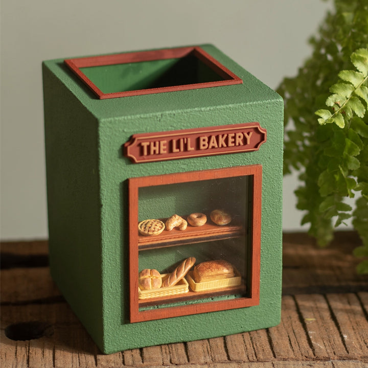 Handmade Miniature Lil Bakery Shop Themed Pen Stand For Decor