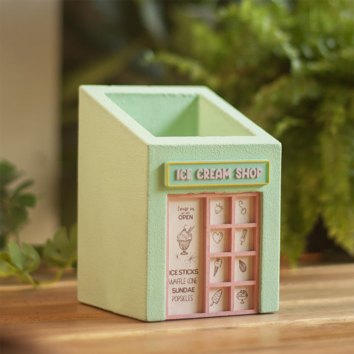 Handmade Miniature Ice Cream Shop Themed Pen Stand For Decor