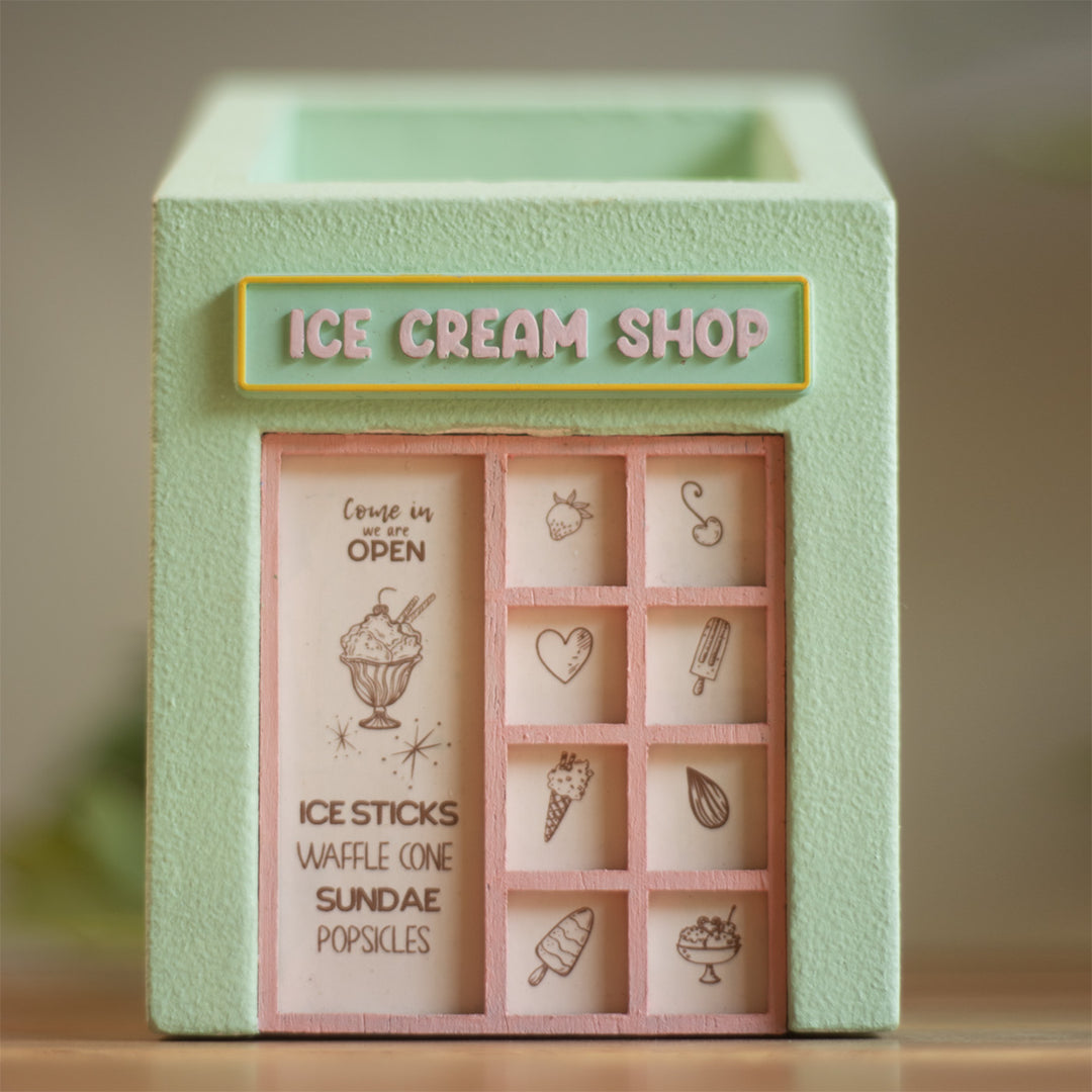 Handmade Miniature Ice Cream Shop Themed Pen Stand For Decor