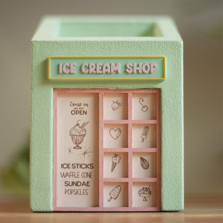 Handmade Miniature Ice Cream Shop Themed Pen Stand For Decor