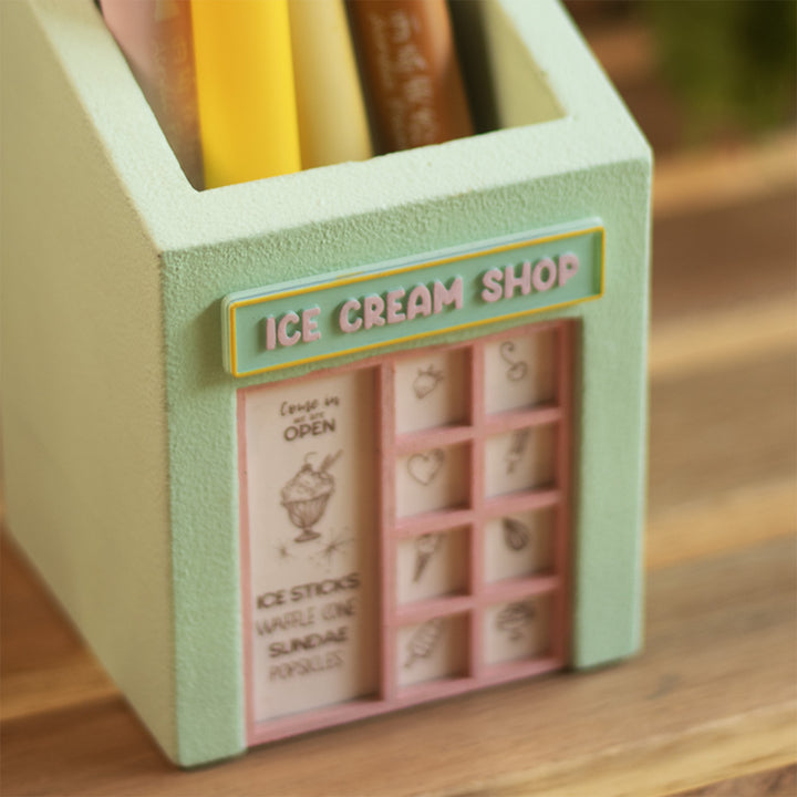 Handmade Miniature Ice Cream Shop Themed Pen Stand For Decor
