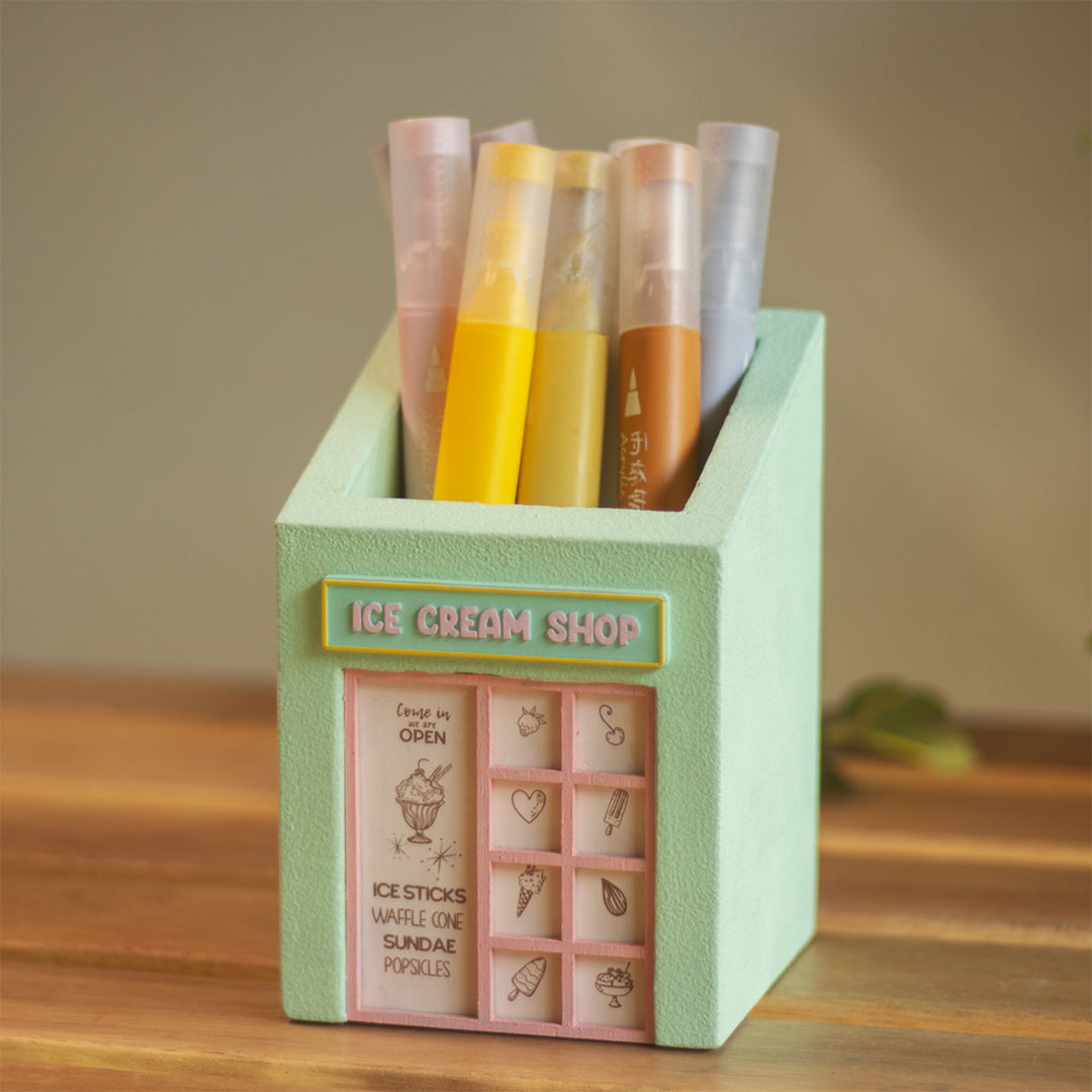 Handmade Miniature Ice Cream Shop Themed Pen Stand For Decor