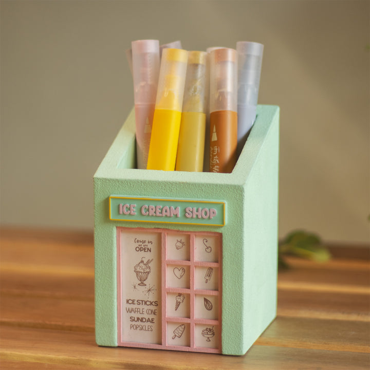 Handmade Miniature Ice Cream Shop Themed Pen Stand For Decor