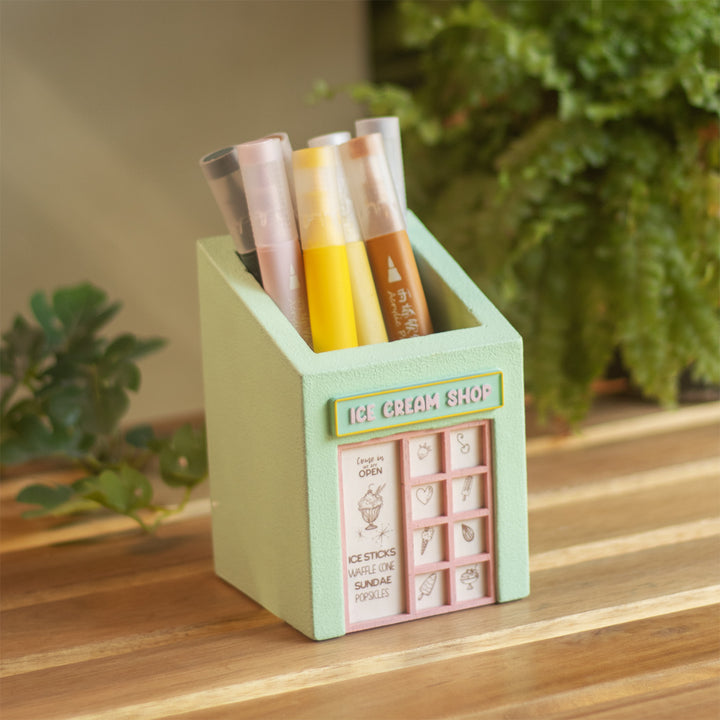 Handmade Miniature Ice Cream Shop Themed Pen Stand For Decor