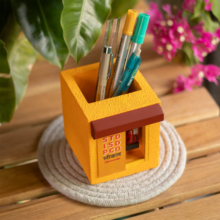 Handmade Miniature Telephone Booth Themed Pen Stand For Decor