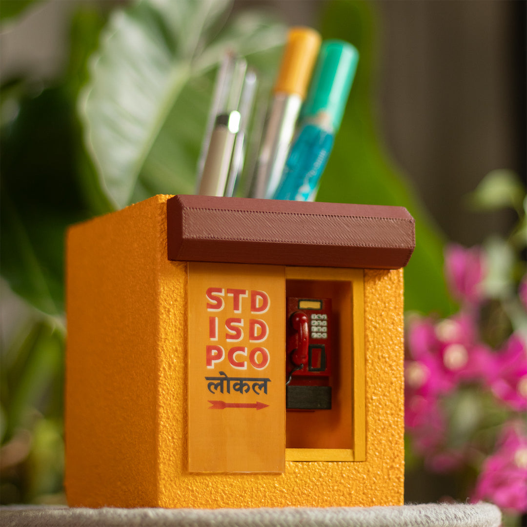 Handmade Miniature Telephone Booth Themed Pen Stand For Decor
