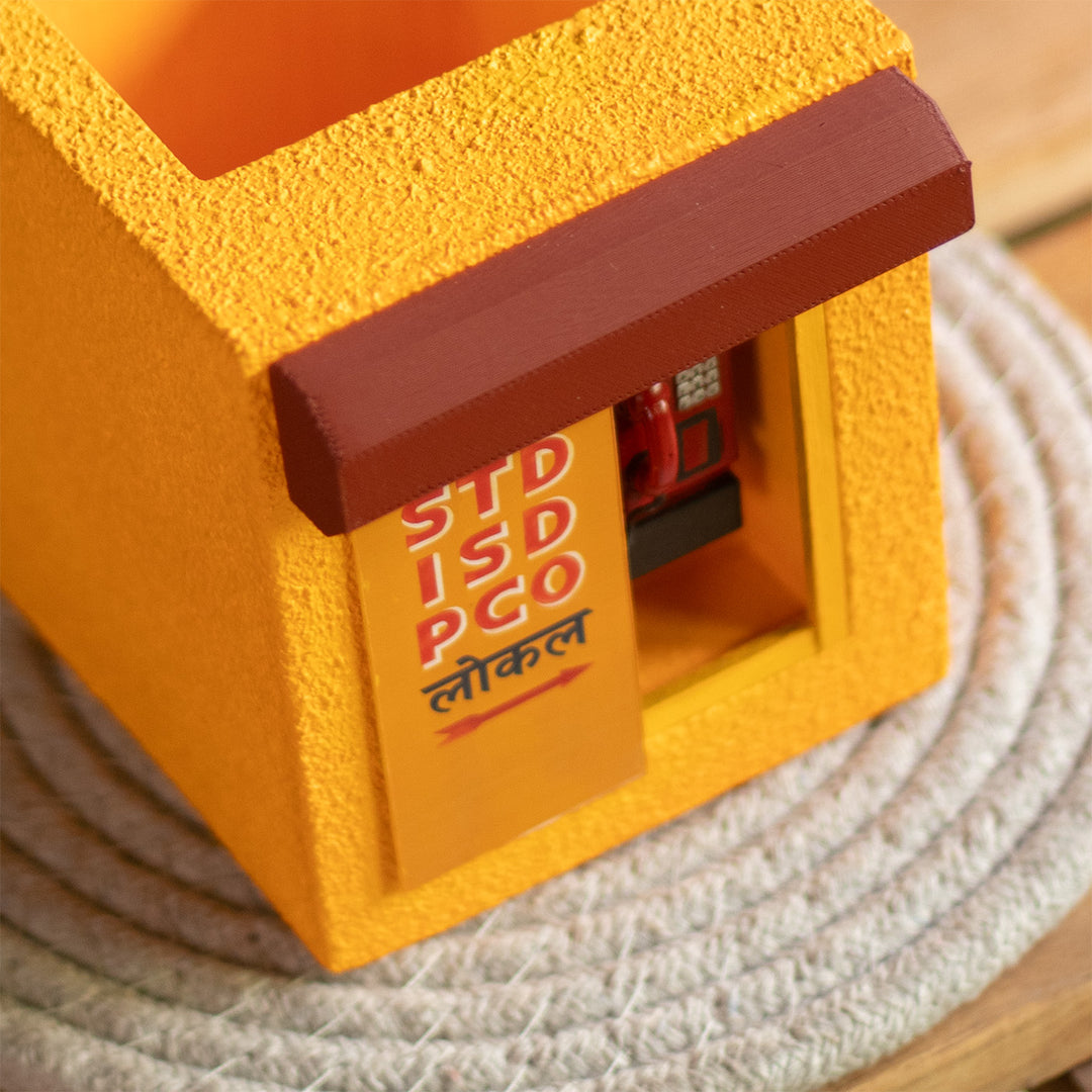Handmade Miniature Telephone Booth Themed Pen Stand For Decor