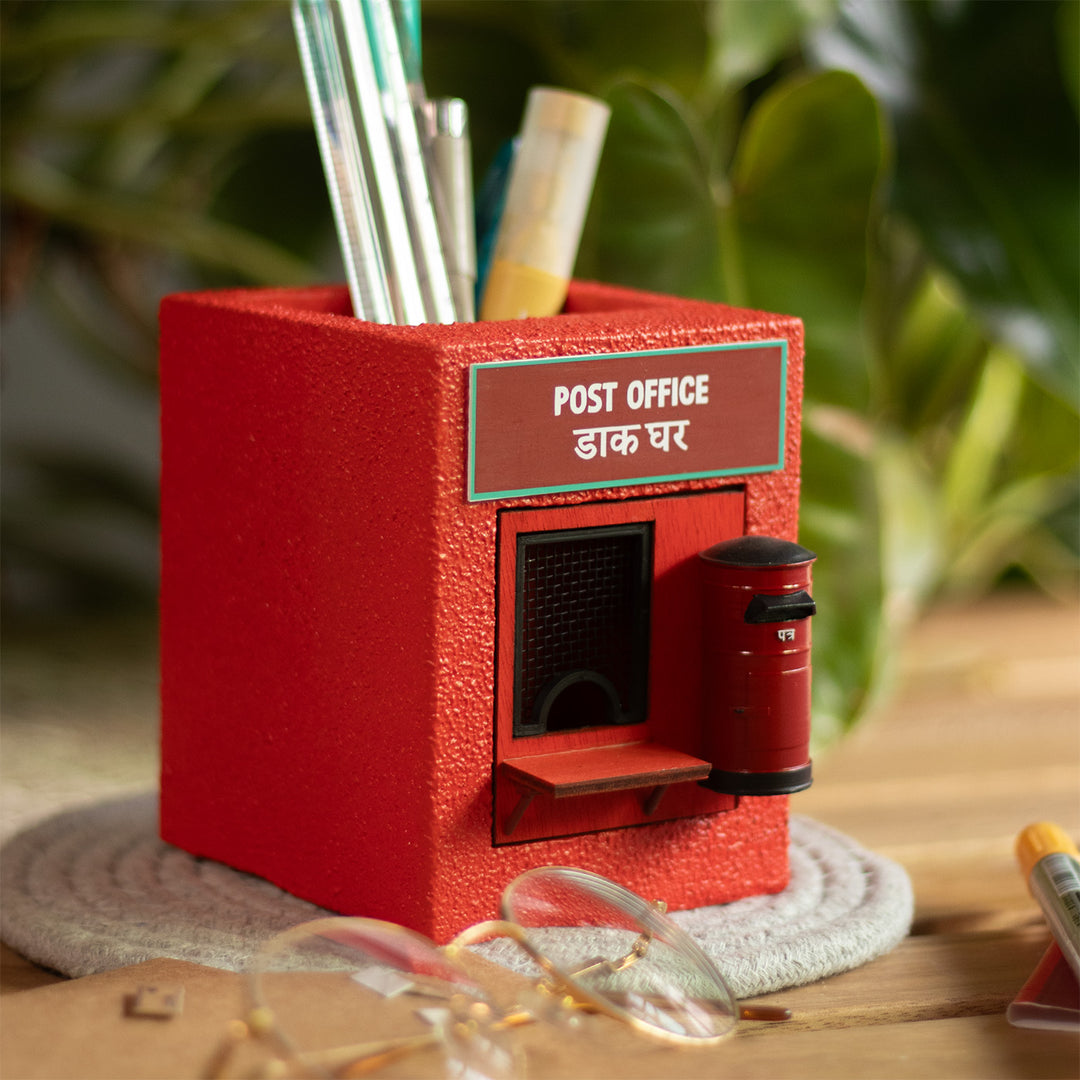 Handmade Miniature Post Office Themed Pen Stand For Decor
