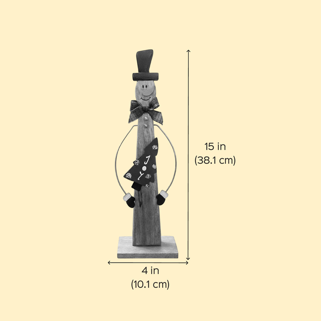 15 Inch | Handmade Snowman Standy Wooden Table Decor