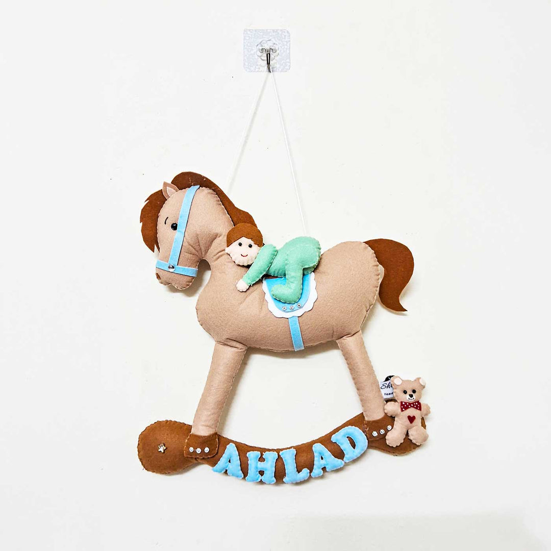 Personalized Baby On Horse Felt Kids Name Plate - Hanging with Name Personalization