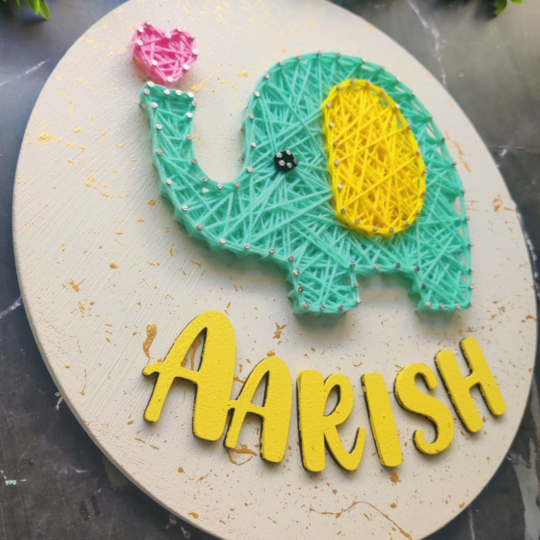 Personalized Animal Theme Kids String Art Name Plate 5 - Angled Close-up Showing String Detail