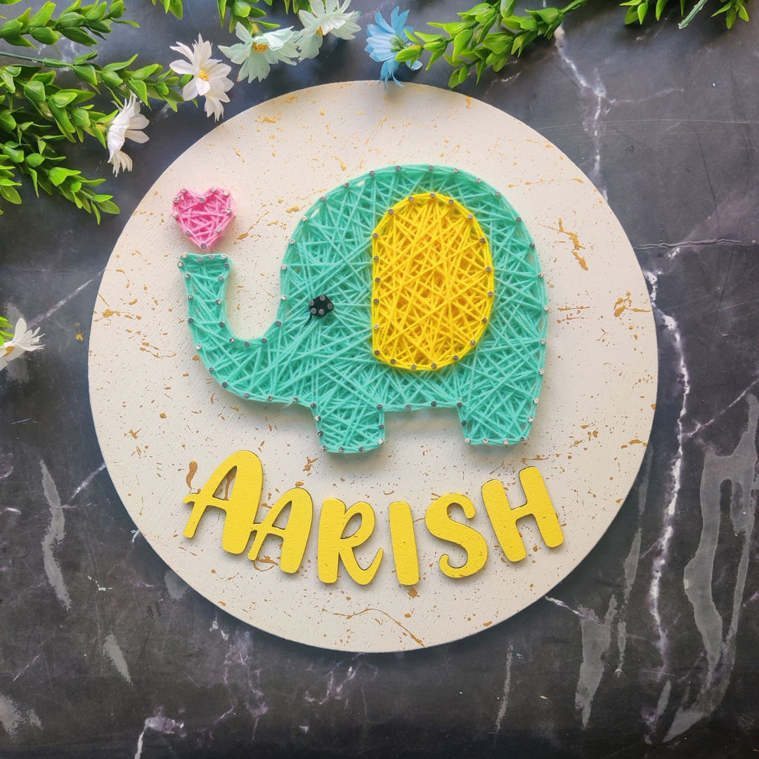 Personalized Animal Theme Kids String Art Name Plate 3 - Personalized Name with Elephant String Art