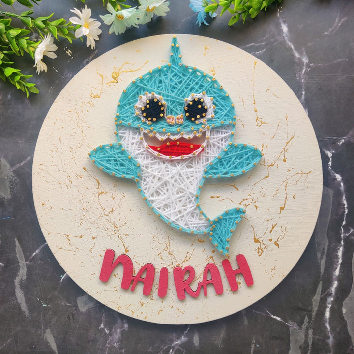 Personalized Animal Theme Kids String Art Name Plate 5 - Top-down View with Name Personalization