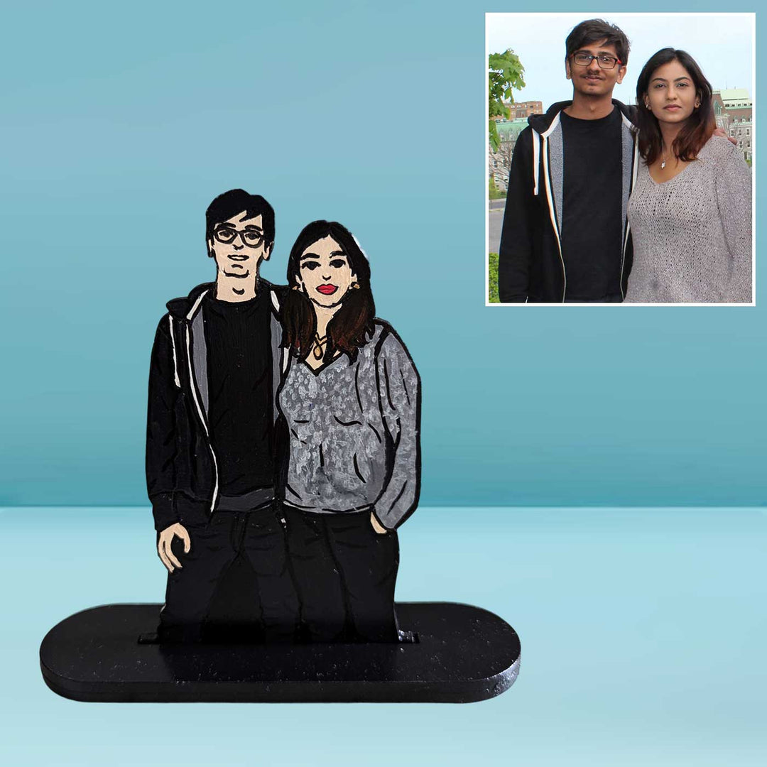 Photo Personalized Hand Painted Caricature Cutout With Stand Rakhi Gift With Chocolates And Roli Chawal Set Of 3 - Front View with Photo Example (7)