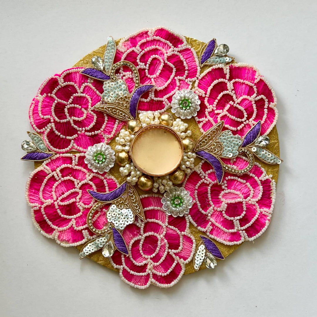 Handmade Beaded Rose Flower Sequin Diya Rangoli